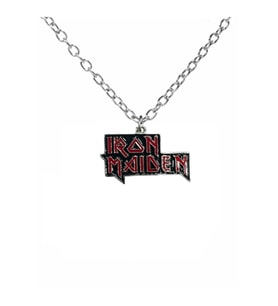 Iron Maiden Kırmızı Metal Kolye – 60 cm Zincir  Unisex Rock & Metal Aksesuar (Gümüş)