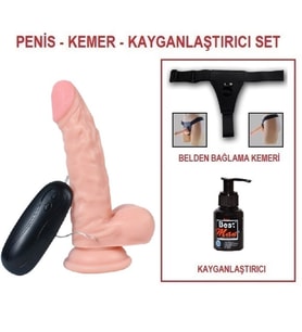 LilituShop 17 cm Belden Bağlamalı Titreşimli Realistik Dildo Penis Set