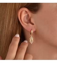 14 Ayar Altın Kaplama Zirkon Taşlı Geometrik Sallantılı Halka Gümüş Küpe - ES00256