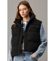 Calvin Klein Sport Full Zip Chenille Logo Puffer Vest Kadın Şişme Yelek Siyah