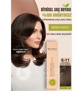 Renna AMONYAKSIZ Bitkisel Yıpranmış Saçlar İçin Saç Boyası 6-11 YOĞUN KOYU KÜLLÜ KUMRAL 60ml