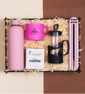 Premium Kahve Sever Hediye Kutusu & Pembe Termos, Kupa Bardak, French press, Kahve, Tütsü