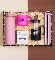 Premium Kahve Sever Hediye Kutusu & Pembe Termos, Kupa Bardak, French press, Kahve, Tütsü