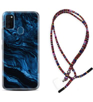 Samsung M21 M22 M23 M30 M31S M32 Kılıf Boyun Asklı Rasta Silikon Blue MArble 1379