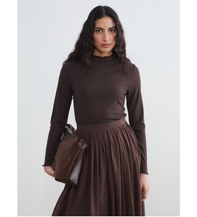 LCW Modest Kahverengi Fırfırlı Dik Yaka Kadın Body