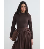 LCW Modest Kahverengi Fırfırlı Dik Yaka Kadın Body