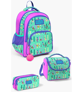 Coral High Kids Su Yeşili Açık Pembe Monogram Desenli 3'lü Okul Çanta Seti SET0114410