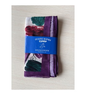 Fırça Desenli Bambu Eşarp (Bordo, Siyah, Lajivert Tonlar)