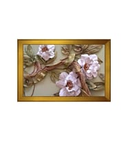 Soyut Beyaz Çiçekler Motifli Kanvas Tablo 80 x 110 cm Gold Çerçeve
