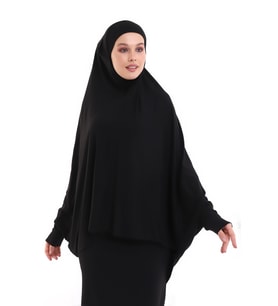 Siyah Hazır Pratik Sultanbaş Tesettür Kollu Penye Sufle Eşarp Hijab