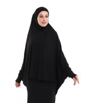 Siyah Hazır Pratik Sultanbaş Tesettür Kollu Penye Sufle Eşarp Hijab