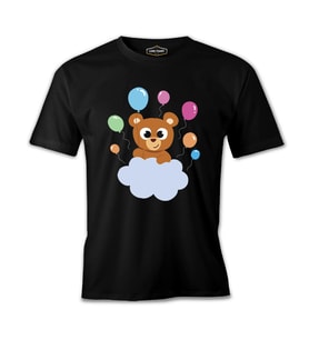 Baby Birthday Bear with Balloons Siyah Erkek Tshirt