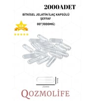 QOZMOLİFE Büyük Boy Şeffaf Bitkisel Jelatin Boş İlaç Kapsülü Helal 00"1000mg (2000 Adet)