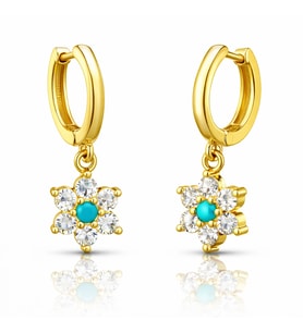 925 Ayar Gümüş Mavi Taşlı Gold Çiçek Kadın Küpe