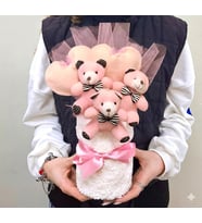 Pembe ayıcık buketi (Pudra Pembe)