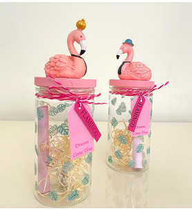 Flamingo Kapaklı Işıklı Özel Tasarım Notlu Cam Hediyelik Dilek Şişesi