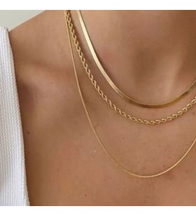 Jadenne 3'Lü Set İtalyan Ezme Burgu Snake Zincir Kadın Kolye Çelik Üzeri Altın Kaplama Garantili