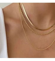 Jadenne 3'Lü Set İtalyan Ezme Burgu Snake Zincir Kadın Kolye Çelik Üzeri Altın Kaplama Garantili