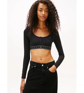 Tommy Hilfiger TJW Kısa Şerit Detaylı Uzun Kollu Fitilli Kadın Siyah Büstiyer DW0DW22538BDS