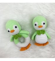 Amigurumi Penguen Çıngırak ve Oyuncak Seti (Yeşil)