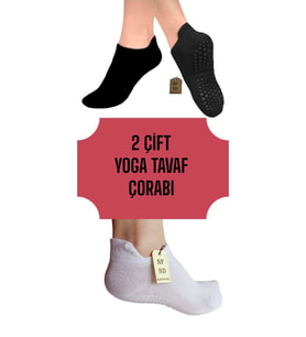 YOGA ÇORAP 2 ÇİFT PİLATES TAVAF KAYMAZ SİLİKON TABAN PAMUKLU KADIN ÇORABI DİKİŞSİZ SİYAH BEYAZ
