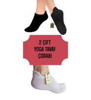 YOGA ÇORAP 2 ÇİFT PİLATES TAVAF KAYMAZ SİLİKON TABAN PAMUKLU KADIN ÇORABI DİKİŞSİZ SİYAH BEYAZ