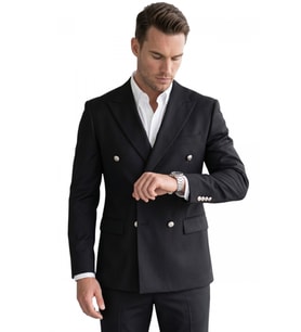 DeepSEA Erkek Lacivert Slim Fit Kruvaze Takım Elbise Likralı Çizgili Dokulu Metal Düğmeli 2600820