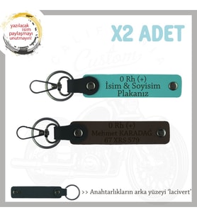 Motor Tutkunlarına Özel İsim Plaka ve 0+ Kan Grubu Yazılı Özel x2 Anahtarlık, K Turkuaz-K Kahve-Laci (Çok Renkli)