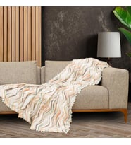 SoftMicro Zikzak Desenli 130x180 cm Koltuk Örtüsü Şalı, Kanepe Örtüsü, Tv Battaniyesi Krem