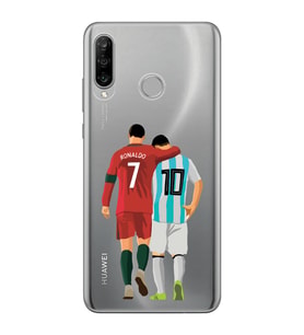 Huawei P30 Lite Uyumlu Lionel Messi ve Cristiano Ronaldo Desenli Şeffaf Telefon Kılıfı