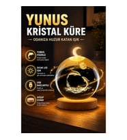 Yunus Figürlü Kristal Küre USB LED Gece Lambası Ahşap Standlı Dekoratif Aydınlatma