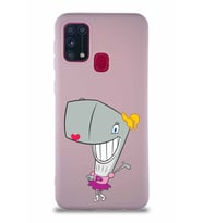 Samsung Galaxy M31 Soft Premier Kapak Pearl Yengeç Tasarımlı Silikon Kılıf - Pudra (Şeffaf)