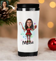 BK Gift Kişiye Özel Kadın Yılbaşı Karikatürlü Çelik Termos Bardak - 17, Yılbaşı Hediyesi, Yeni Yıl Hediyesi