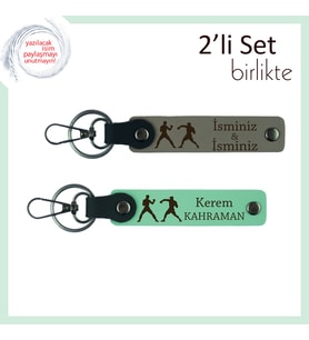 Sporcuya Motive Edici Armağan, Yumruk Desenli, Kişisel Yazılı Anahtarlık, Kül Gri-Açık Yeşil