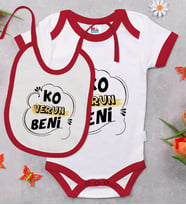 BK Kids Ko Verun Beni Tasarımlı Kırmızı Bebek Body Zıbın ve Mama Önlüğü Hediye Seti-1
