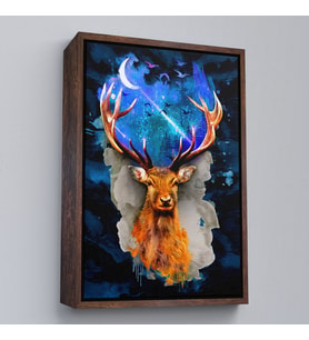 Çerçeveli Geyiğin Galaxisi Modern Sanat Duvar Tablosu (Beyaz)