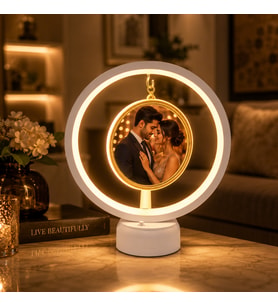 Led Işıklı Yuvarlak Fotoğraf Çerçevesi-Kişiye Özel Fotoğraf Baskılı Dekoratif Gece Lambası