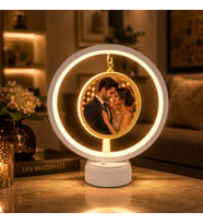 Led Işıklı Yuvarlak Fotoğraf Çerçevesi-Kişiye Özel Fotoğraf Baskılı Dekoratif Gece Lambası