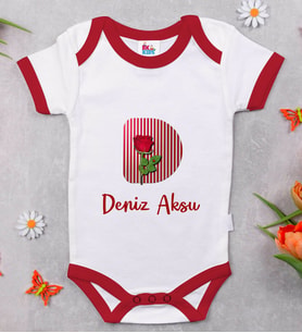 BK Kids Kişiye Özel Harfli Kırmızı Bebek Body Zıbın-8