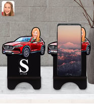 BK Gift Kişiye Özel Plakalı Kadın Mazda 6 Karikatürlü Ahşap Biblo Telefon Standı-1