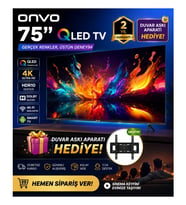 Onvo 75” QLED 4K Ultra Hd Smart Google Tv HDR10 Dolby Audio Wi-Fi Duvar Askı Aparatı Hediyeli