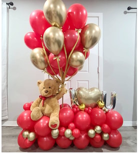 Sevgililer Günü Ayıcıklı Sürpriz Balon Aranjman
