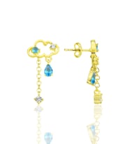 Gümüş altın yaldızlı akuamarin ve zirkon taşlı bulut küpe SGTL12346GOLD