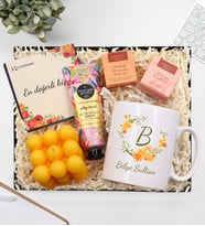 Kişiye Özel Çiçek Baskılı Kupa & Turuncu Bubble Mum & Eyüp Sabri Tuncer El ve Vücut Kremi & Teashop 2'li Bitki Çayı Hediye Seti