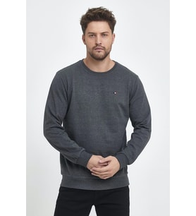 Erkek Antrasit Bisiklet Yaka Nakış Detaylı  Regular Fit Sweatshirt CMRE70