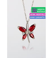Jewelmim Kırmızı Gümüş Kelebek Kolye Altın Kaplama Bayan Kelebekli 925 Ayar Kadın Gümüş Kelebek Kolyesi (Beyaz)