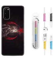 Samsung A02S A03S A10 A12 A13 A21S A22 Kılıf Kablo Koruma Spiral Silikon Kurt ve Ay Yıldız 1403