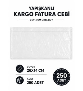 26x14 Cm Orta Boy Yapışkanlı Kargo Fatura Cebi 250 Adet