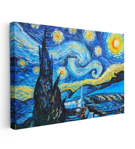 Yatay Kanvas Tablo Vincent van Gogh Yıldızlı Gece Manzarası Ressam Tablosu Duvar Dekoru
