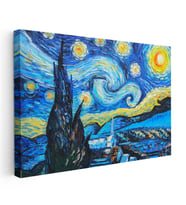 Yatay Kanvas Tablo Vincent van Gogh Yıldızlı Gece Manzarası Ressam Tablosu Duvar Dekoru
